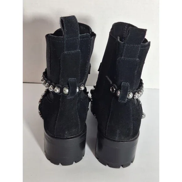 Karl Lagerfeld Paris Black Pia Faux Pearl Studded Suede Ankle Boots Sz 7.5B Goth - Picture 5 of 13